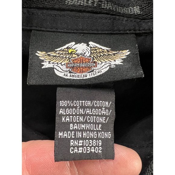 Harley-Davidson Black Long-Sleeve Button-Up Shirt Embroidered Logo Cotton M Goth - Picture 2 of 9